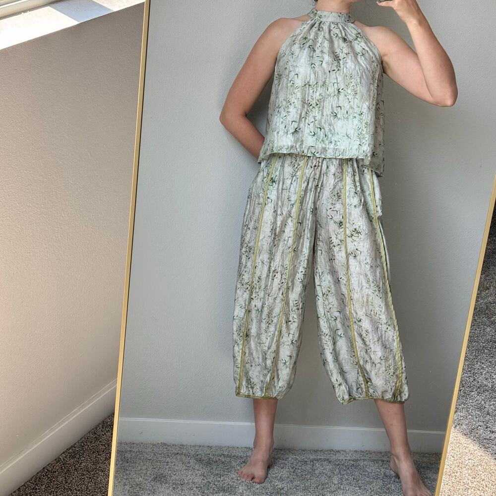 You Dream House 100% Cotton 2 Piece Halter Top & Balloon Pants Set Botanical S